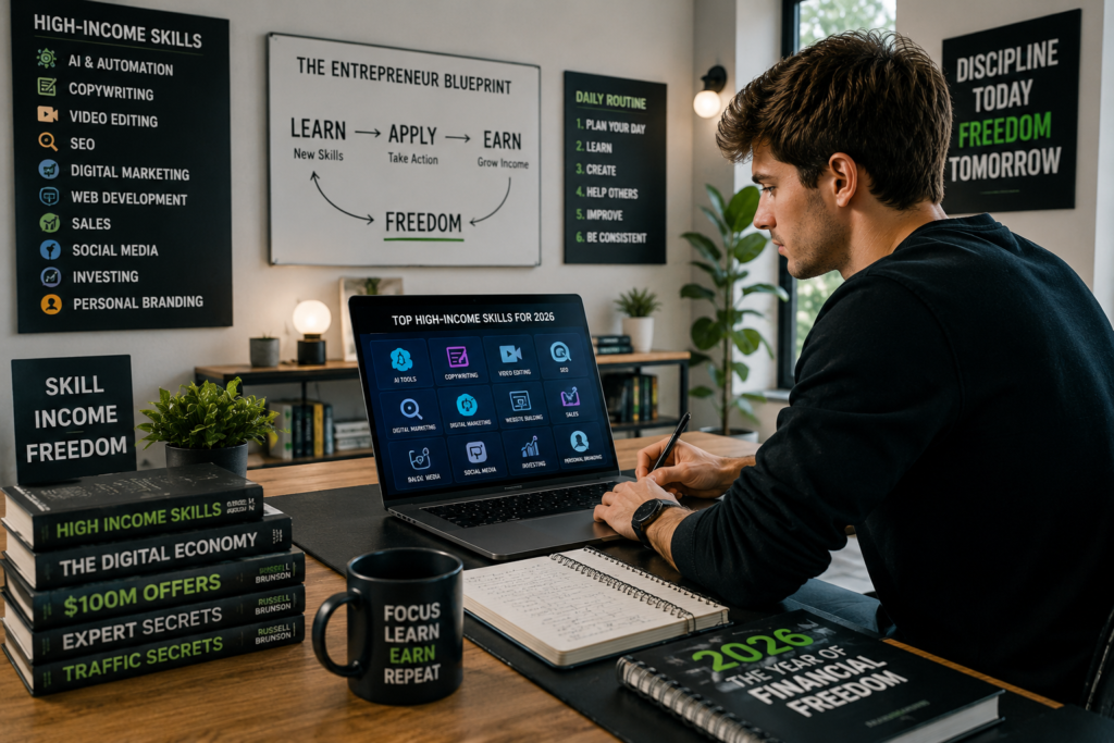Entrepreneur learning high income digital skills for financial freedom in 2026